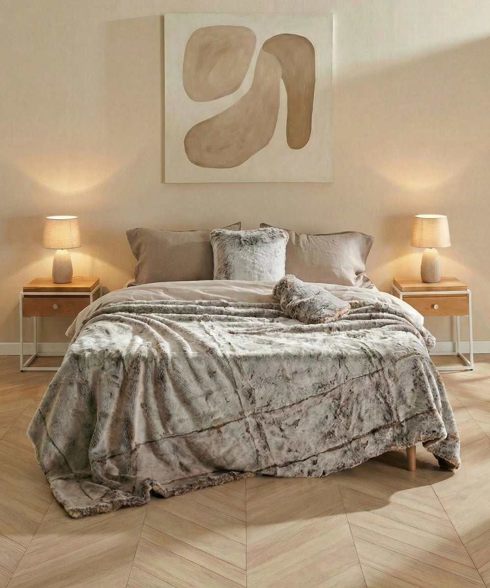 Faux fur bedspread Frisson Naturel brown