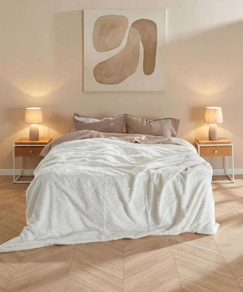 Bettüberwurf Queen Size Bär Weiß