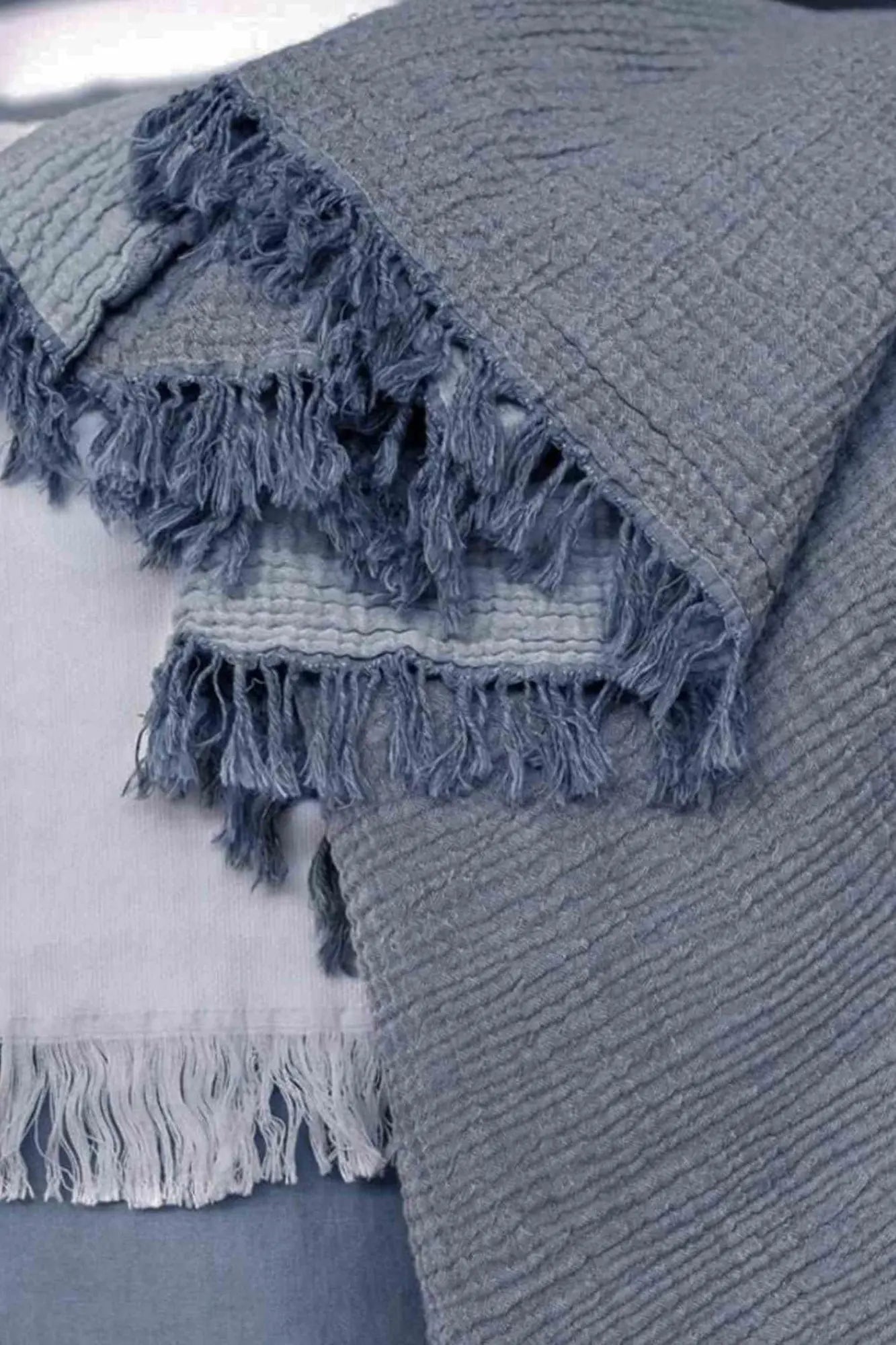 Fouta Gaze de Coton Bleu thumbnail 4