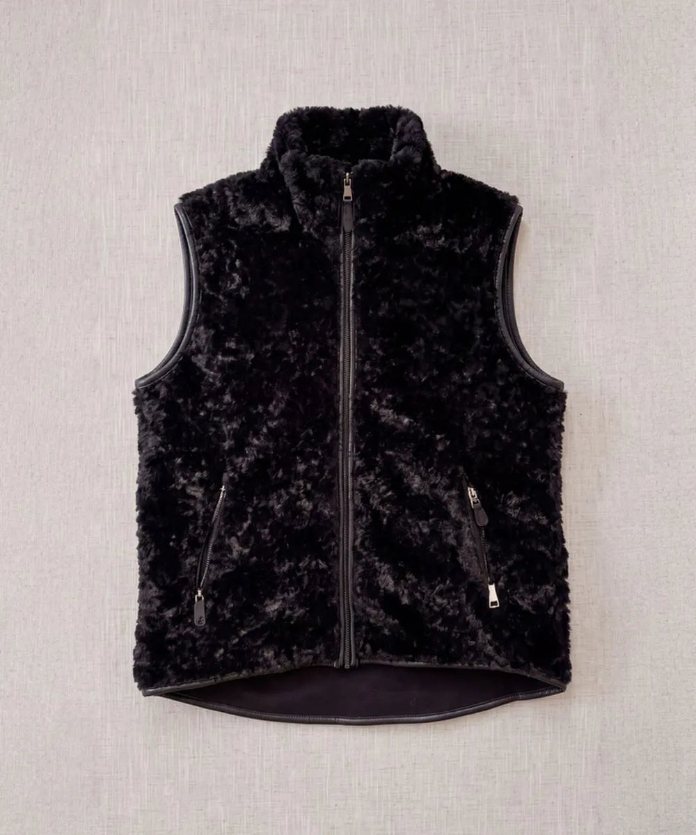 gilet sans manches matiere teddy bouclette noir