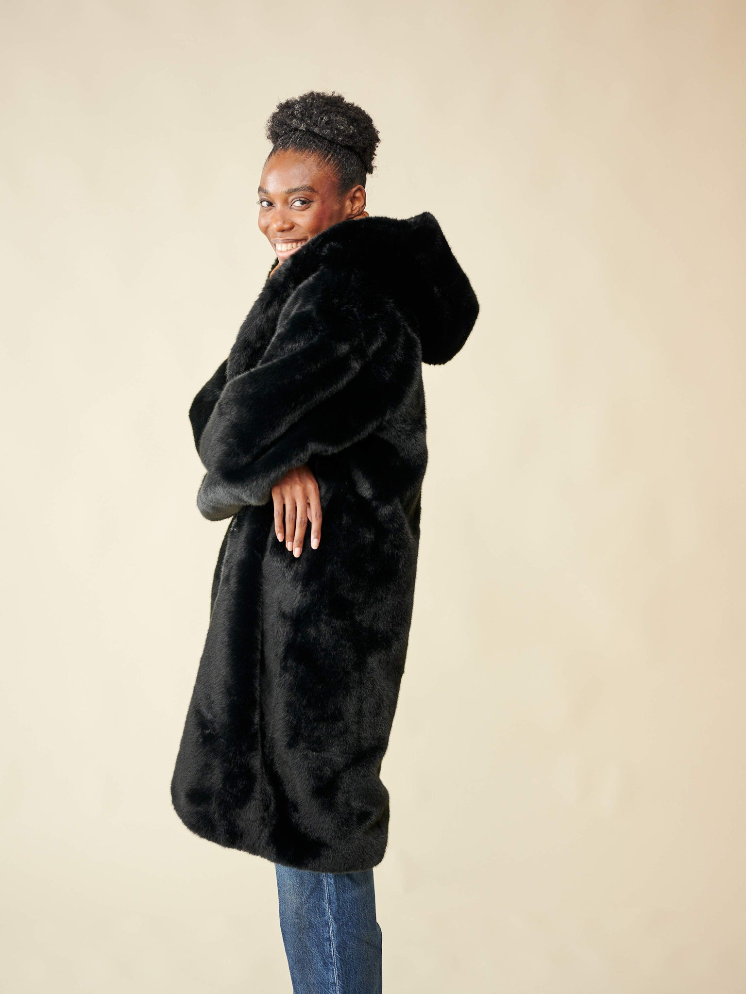 Manteau fausse fourrure Noir thumbnail 7