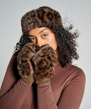 moufles fourrure léopard marron