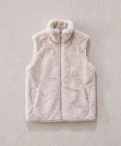 gilet sans manches fourrure beige
