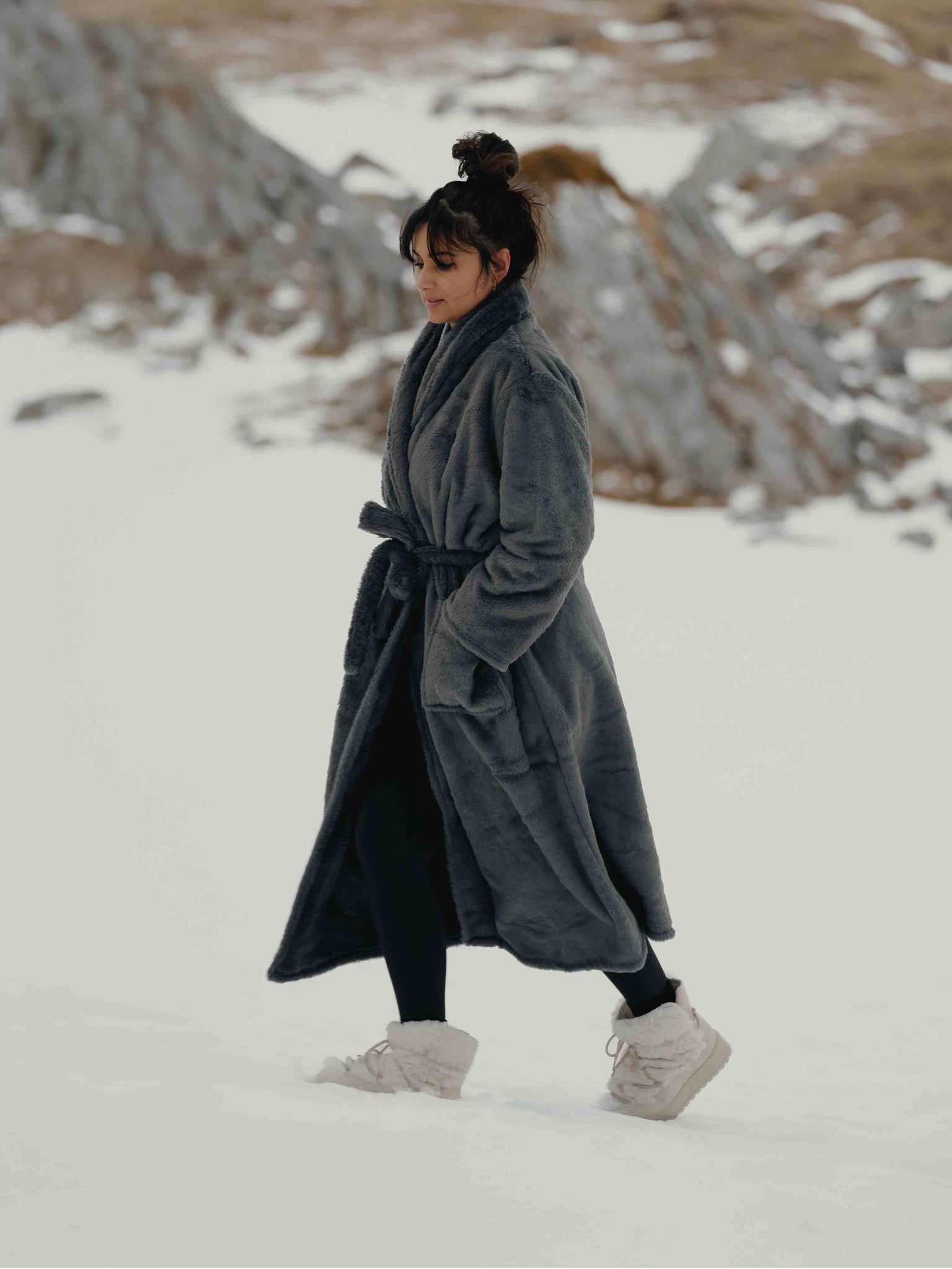 Peignoir hôtel Fausse fourrure - Gris thumbnail 2