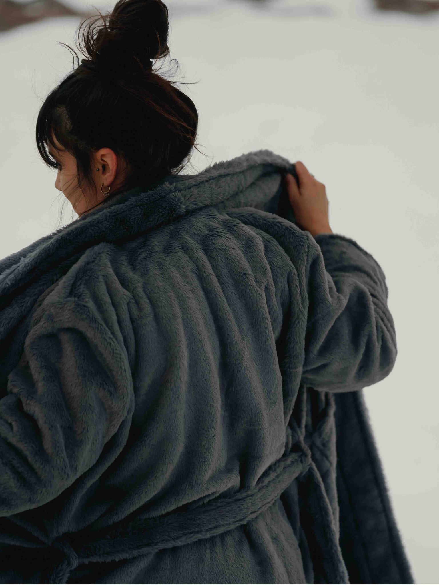 Peignoir hôtel Fausse fourrure - Gris thumbnail 5