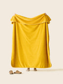 WARO cosy mustard yellow plaid worn indoors