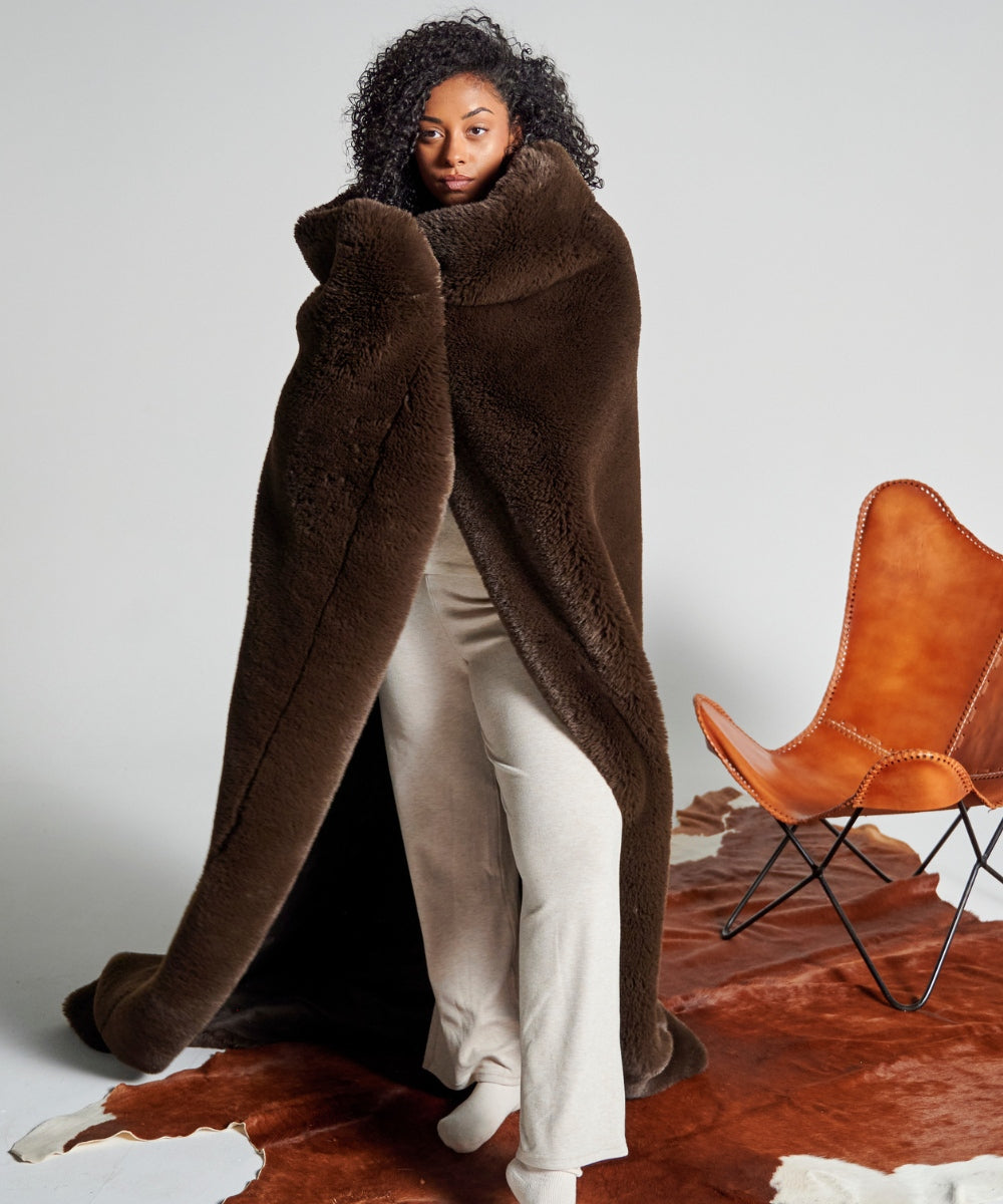 Plaid Fausse fourrure Polar Bear marron thumbnail 4