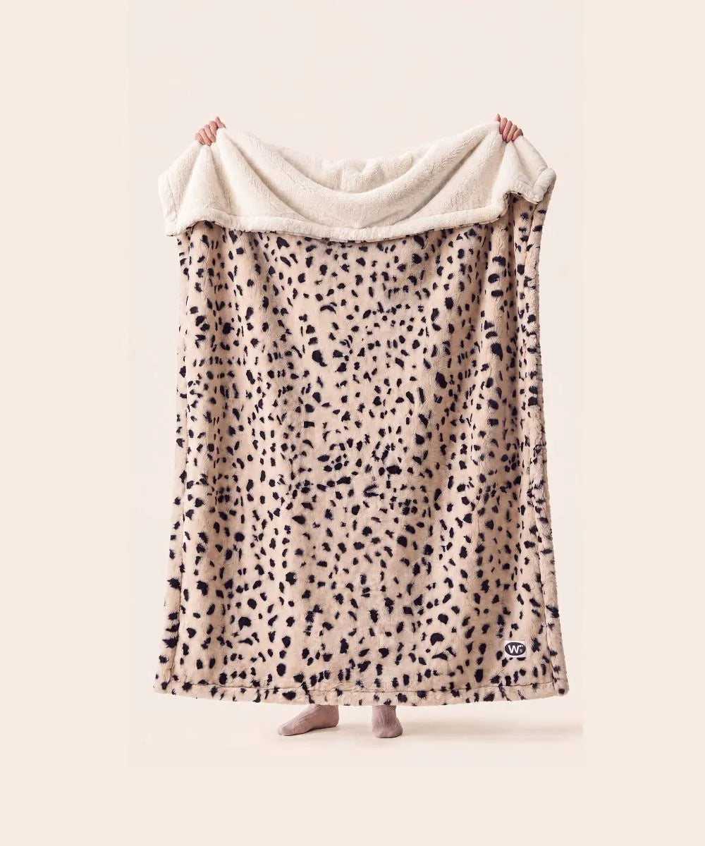 plaid polaire beige motif guepard leopard