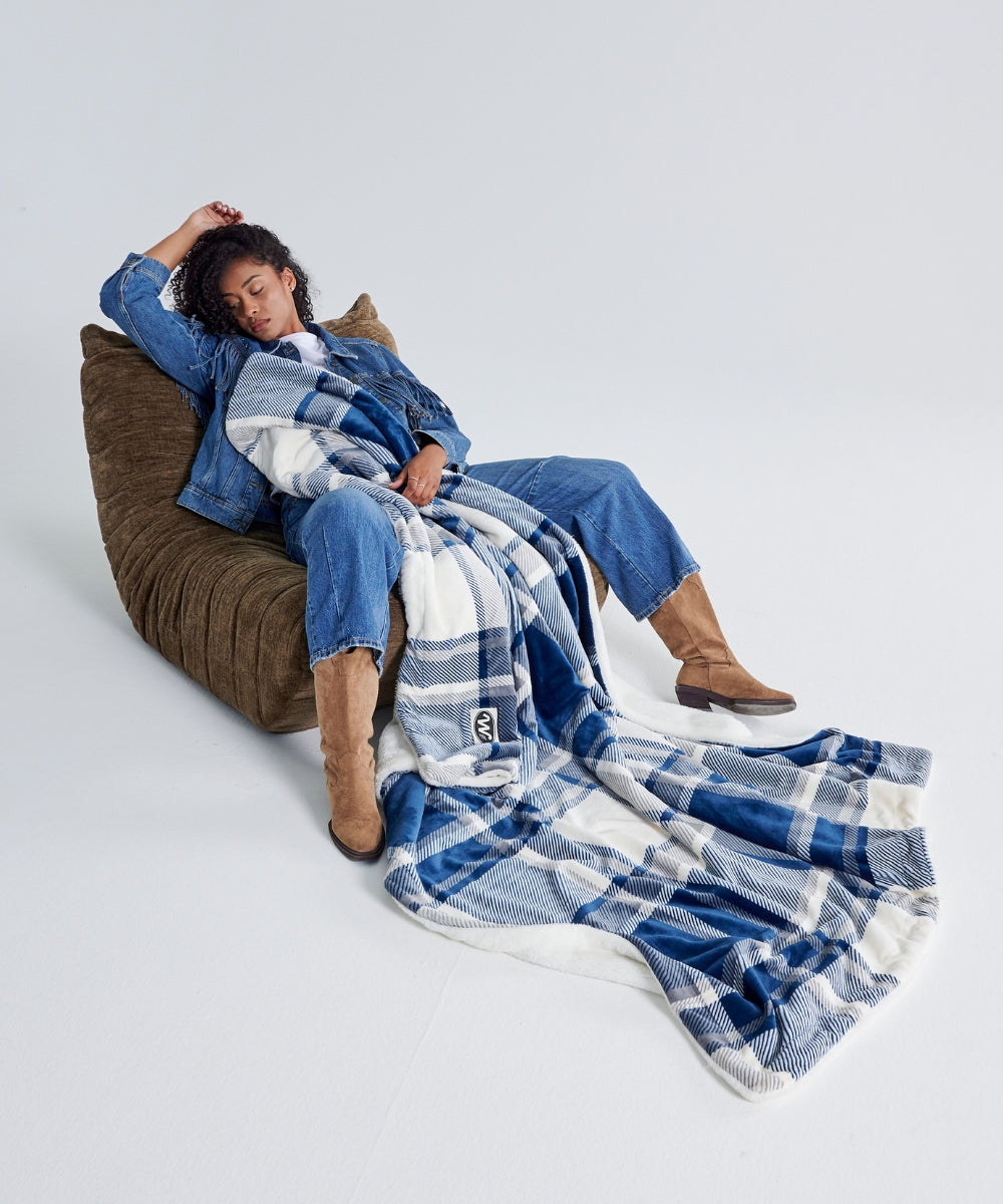 Plaid polaire - Tartan Bleu thumbnail 3