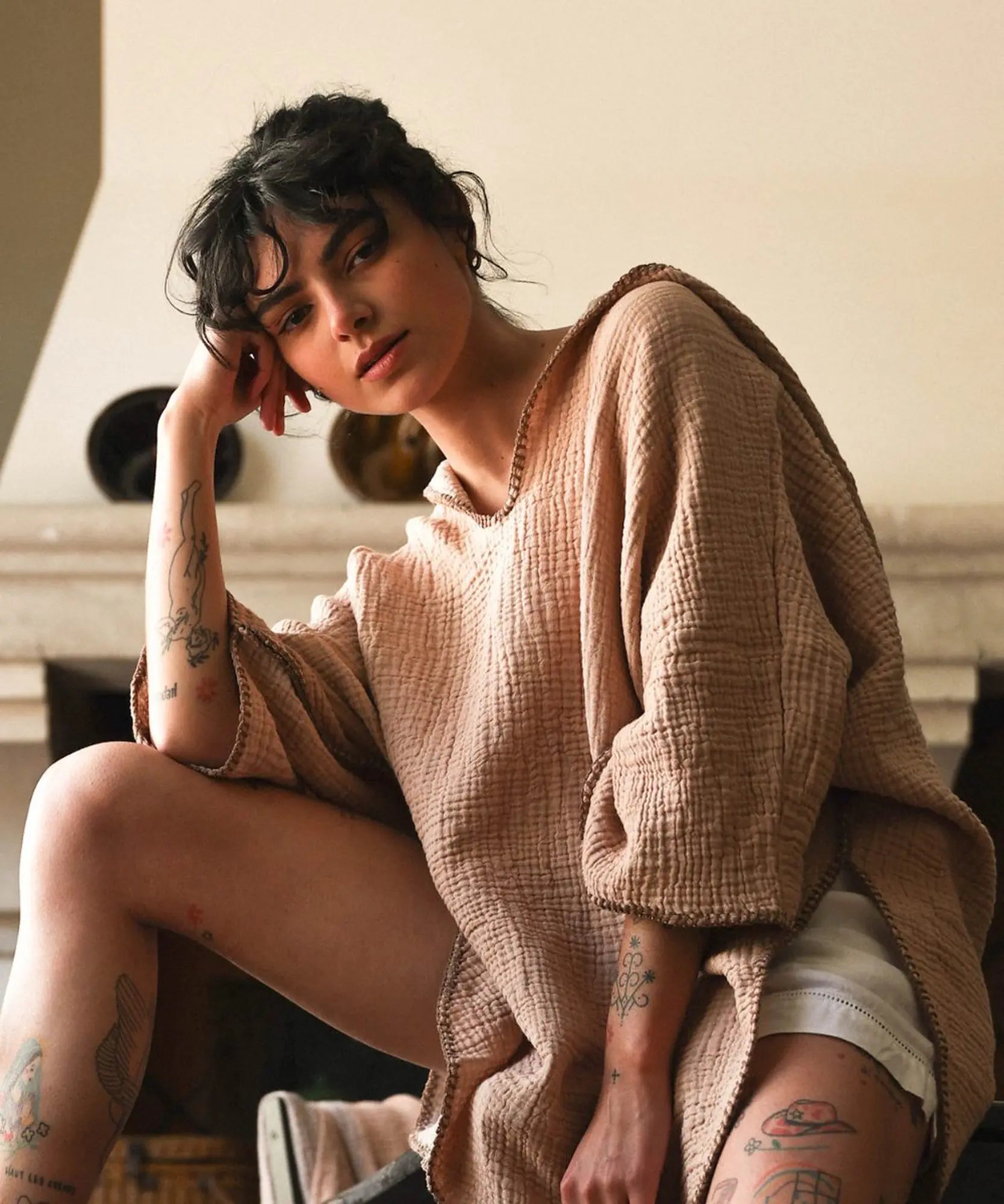 Poncho Gaze de coton Café thumbnail 6