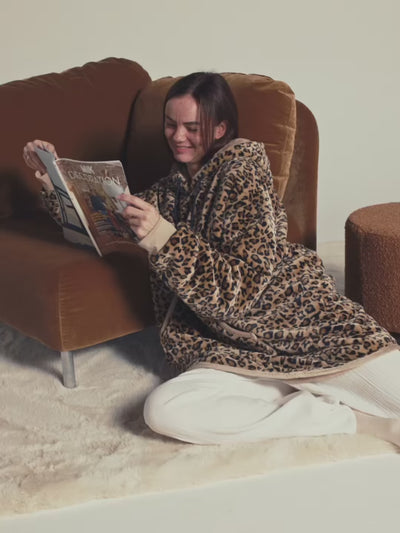 Pull plaid Chill Léopard WARO, ultra doux et chaud, porté pour des moments cocooning au quotidien