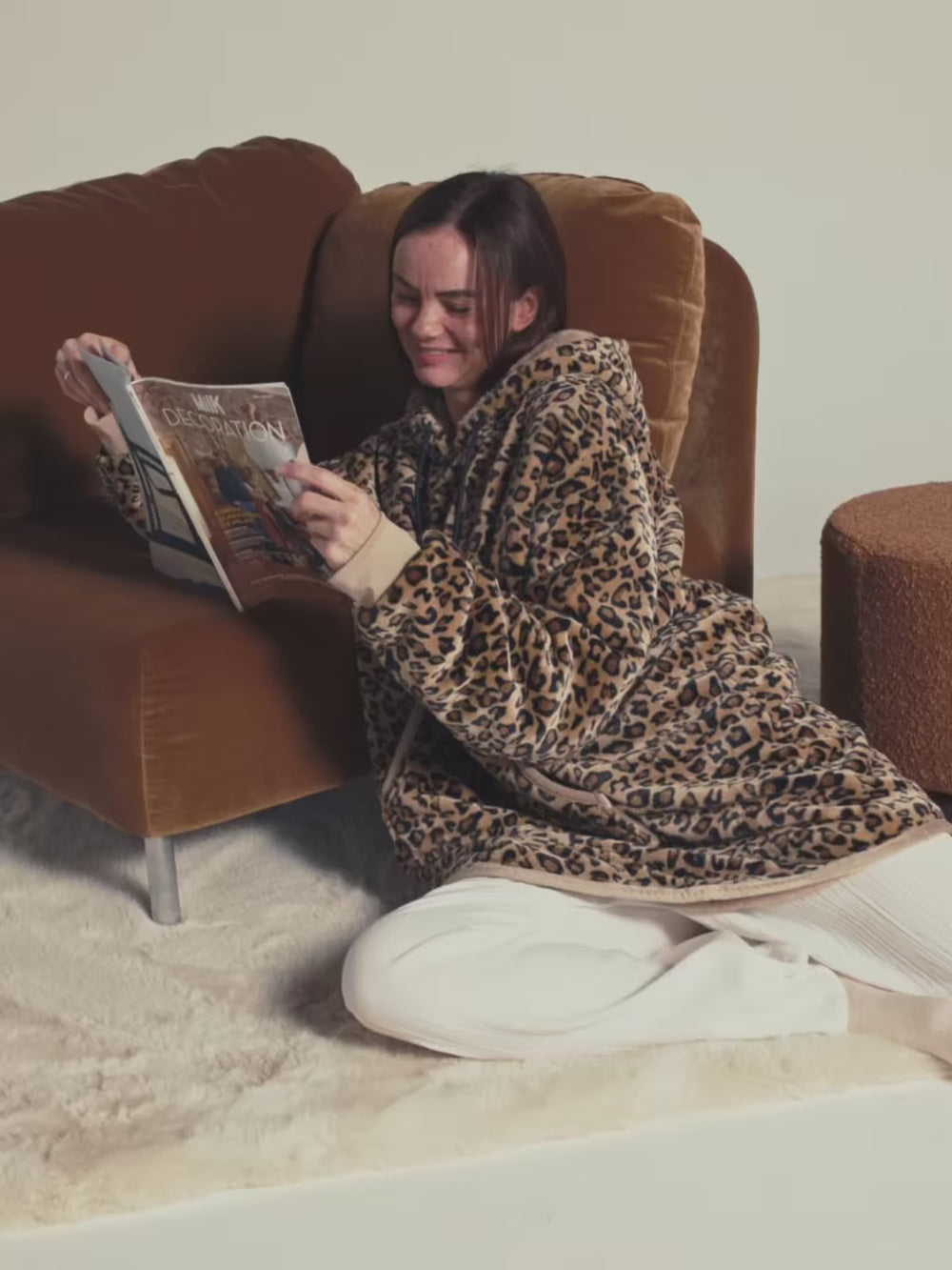 Pull plaid Chill Léopard WARO, ultra doux et chaud, porté pour des moments cocooning au quotidien