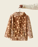 Pull plaid enfant Bambi WARO suspendu sur cintre, motif bambi marron en tissu doux