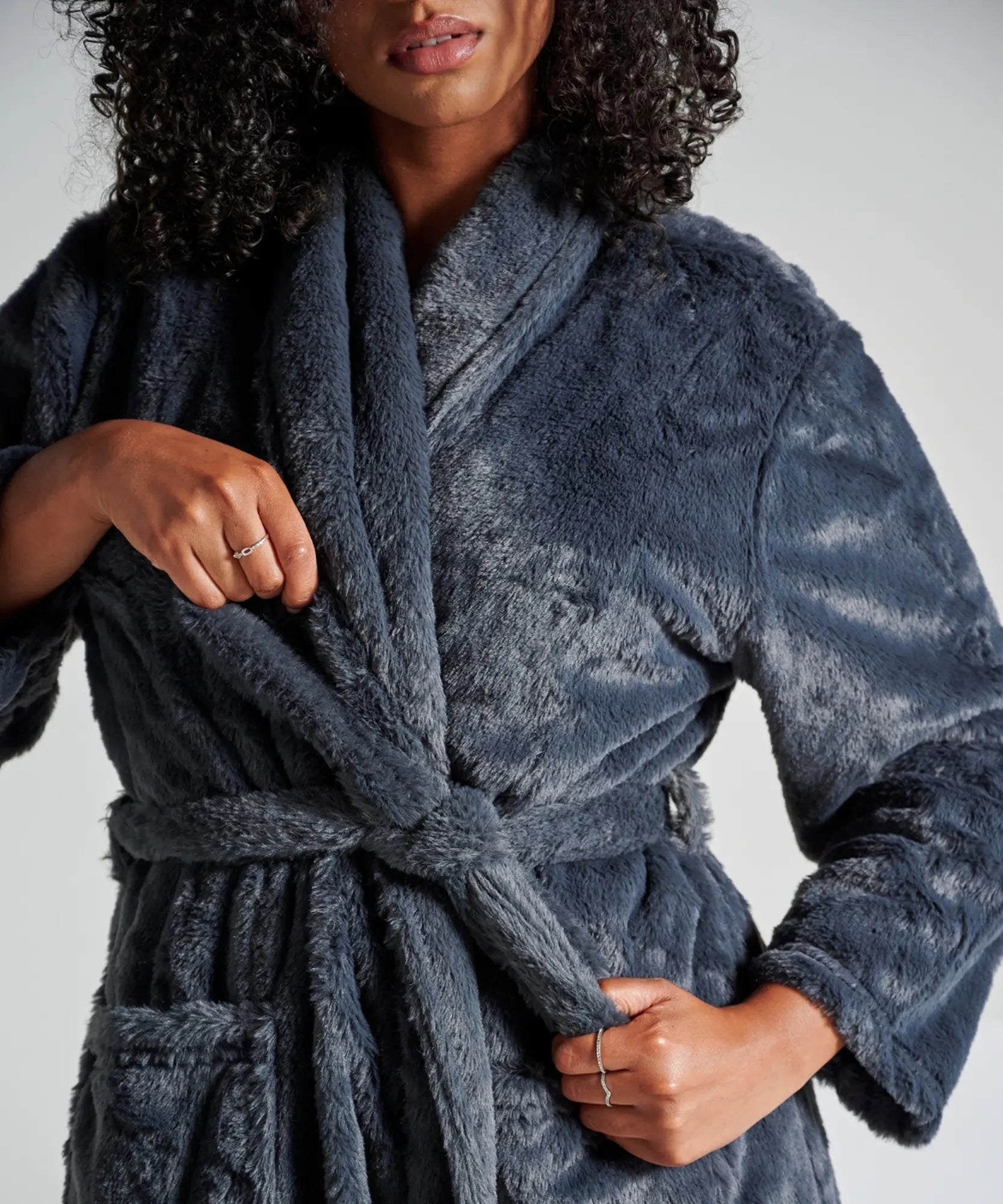 Hotel Faux fur bathrobe - Grey thumbnail 5