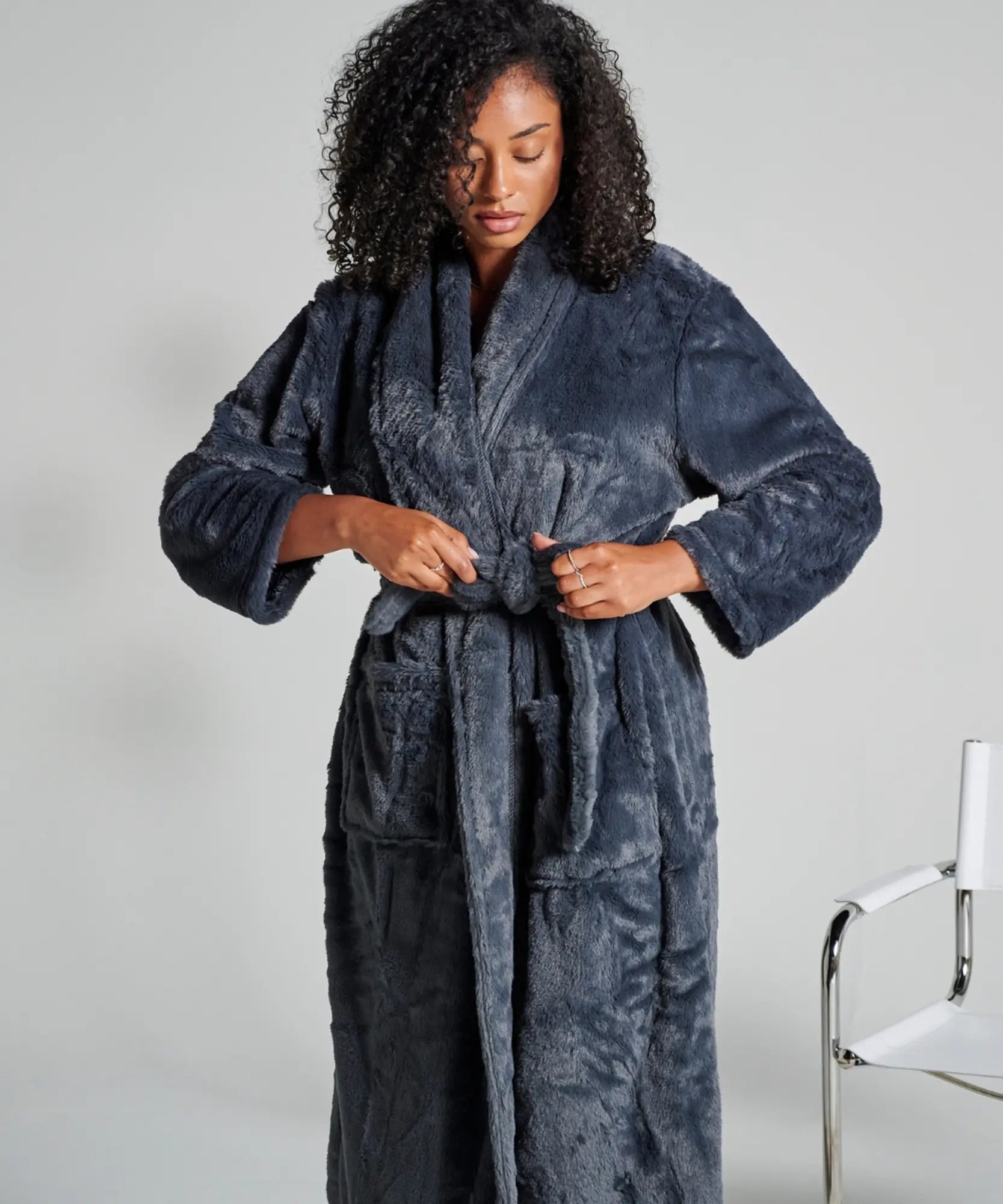 Hotel Faux fur bathrobe - Grey thumbnail 6
