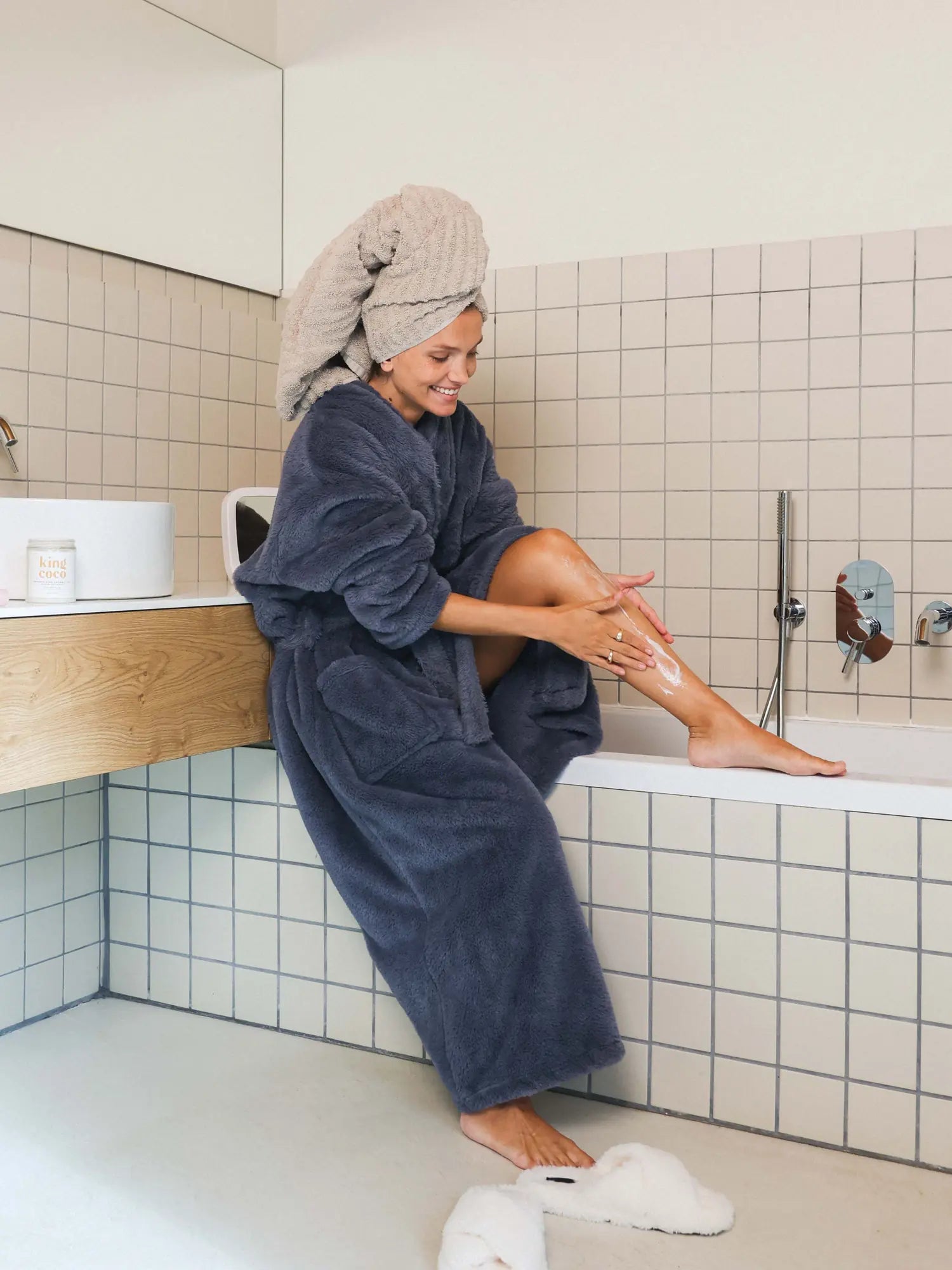Hotel Faux fur bathrobe - Grey thumbnail 7
