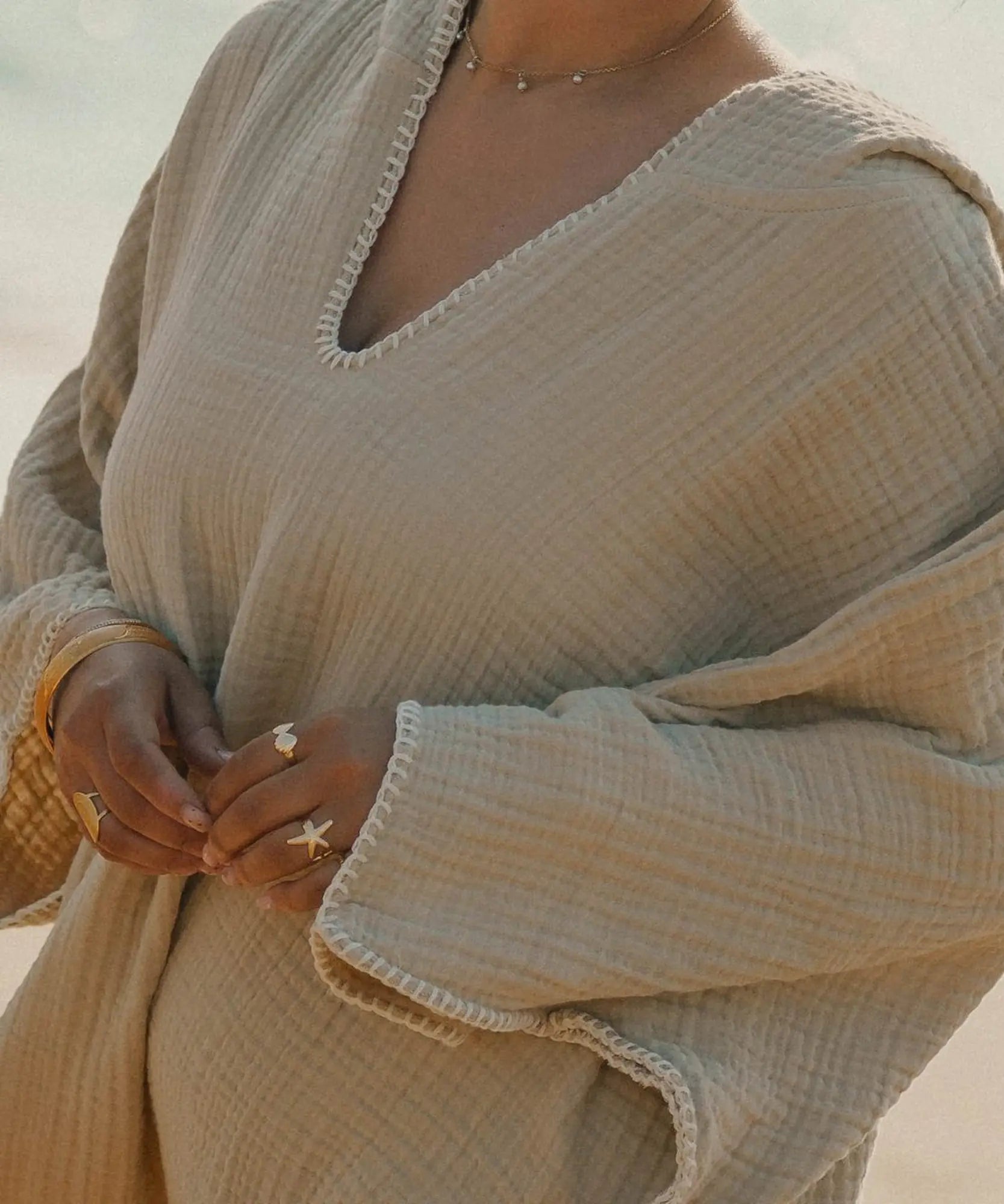 Poncho Gaze de coton Beige thumbnail 6