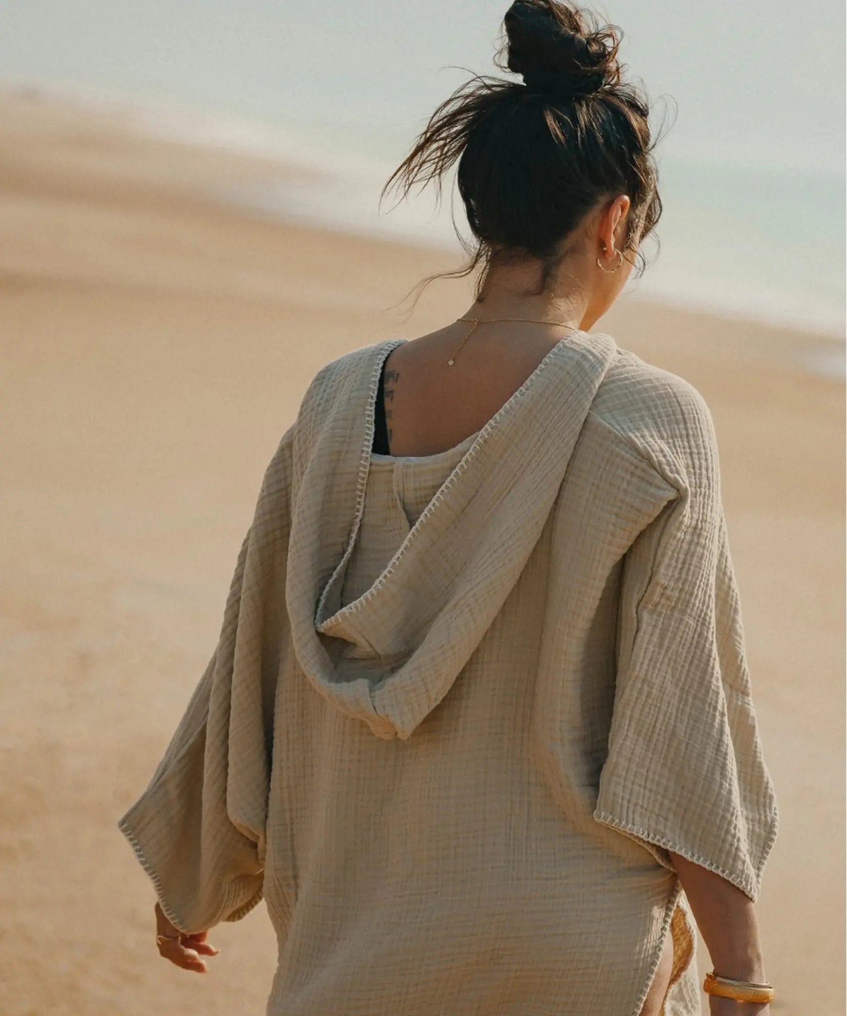Poncho Gaze de coton Beige thumbnail 4