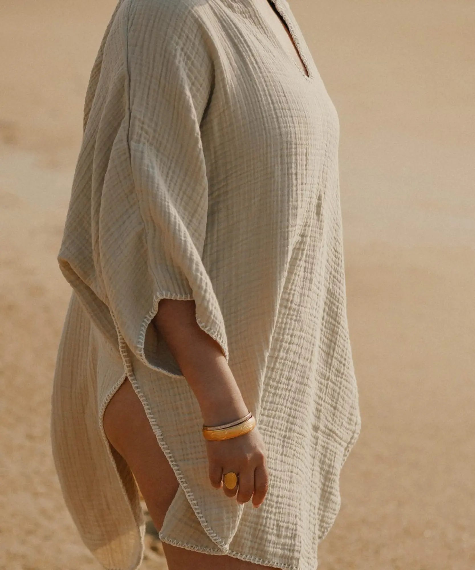 Poncho Gaze de coton Beige thumbnail 7